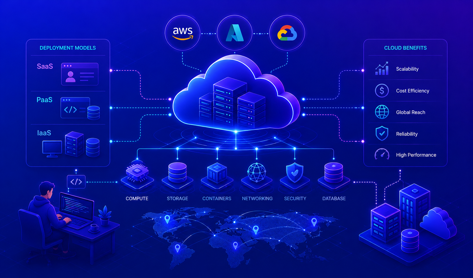 Cloud computing infrastructure with distributed services and global connectivity