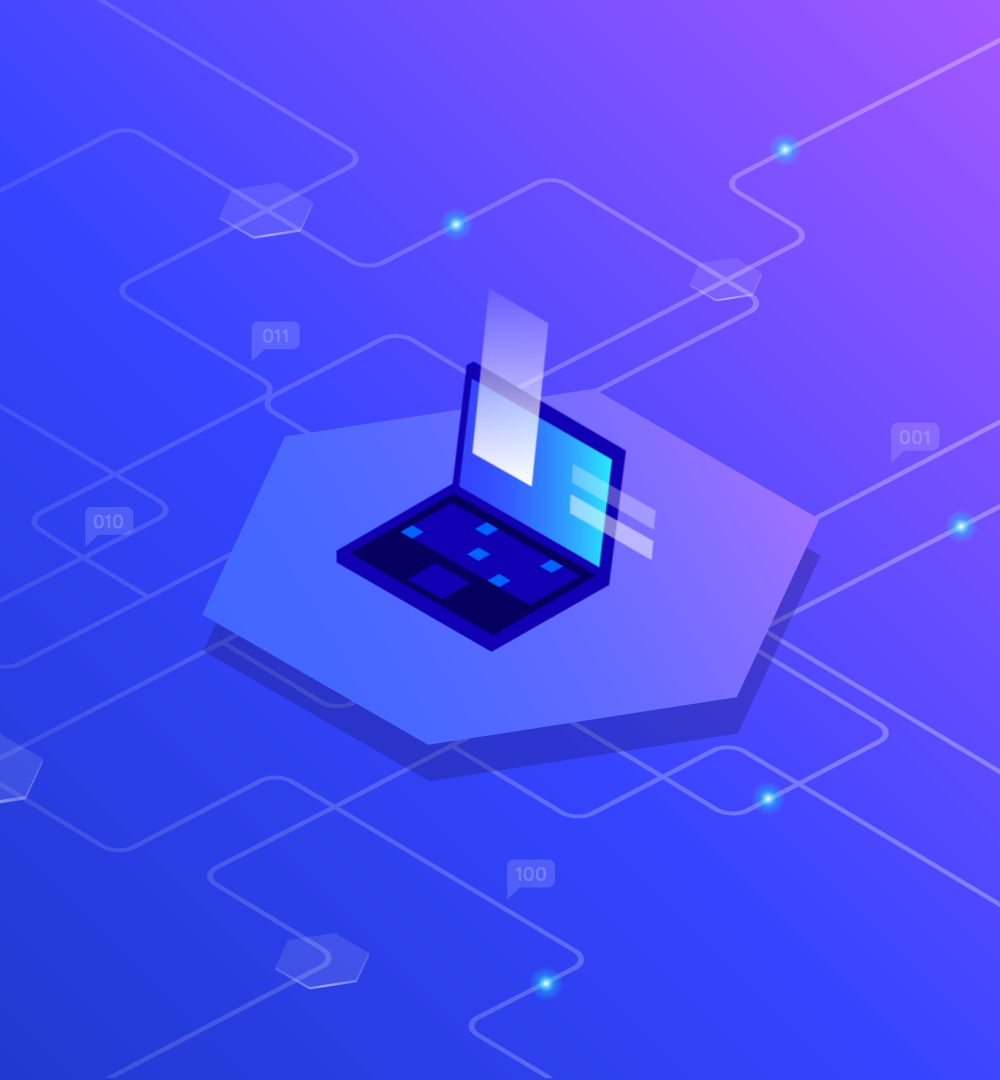 A working laptop lying in an infinitive cyberspace