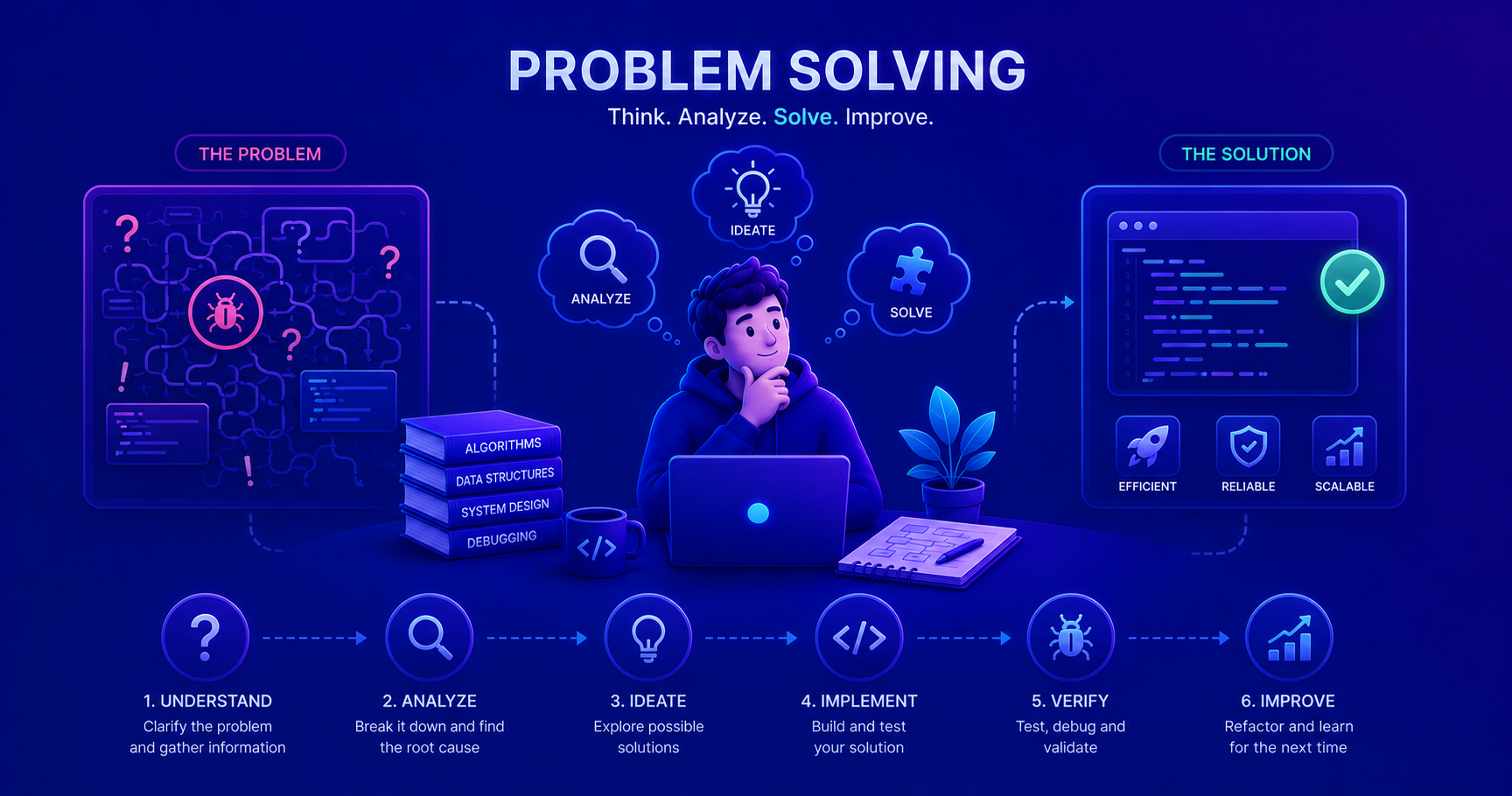 Developer analyzing code and solving complex technical problems systematically